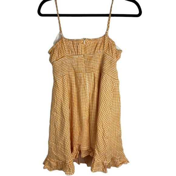 Urban Outfitters Dress Forum Orange White Gingham Smocked Mini Dress - M - Picture 5 of 11